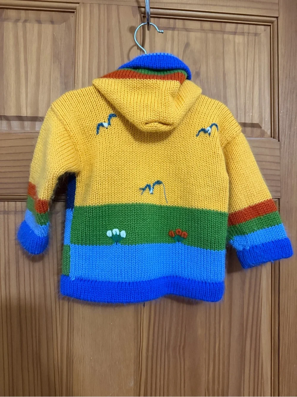 Handmade in Peru Knit Llama Cactus Colorful Kids Zip Hooded Cardigan